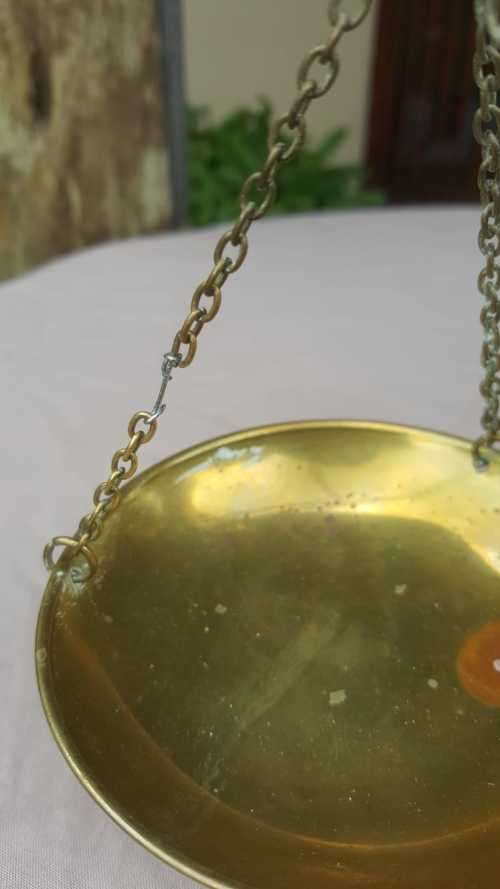 VINTAGE CHERUB BRASS SCALES OF JUSTICE WITH SWING PENDULUM