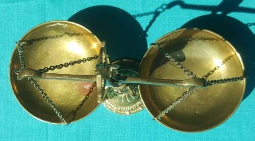 VINTAGE CHERUB BRASS SCALES OF JUSTICE WITH SWING PENDULUM