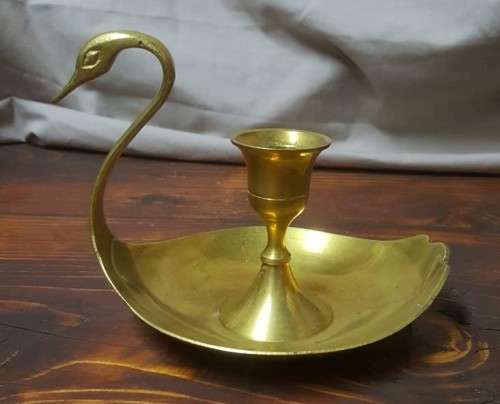 CUTE SMALL BRASS SWAN CANDLE HOLDER