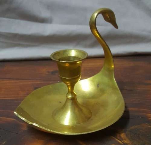 CUTE SMALL BRASS SWAN CANDLE HOLDER