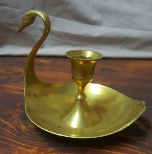 CUTE SMALL BRASS SWAN CANDLE HOLDER