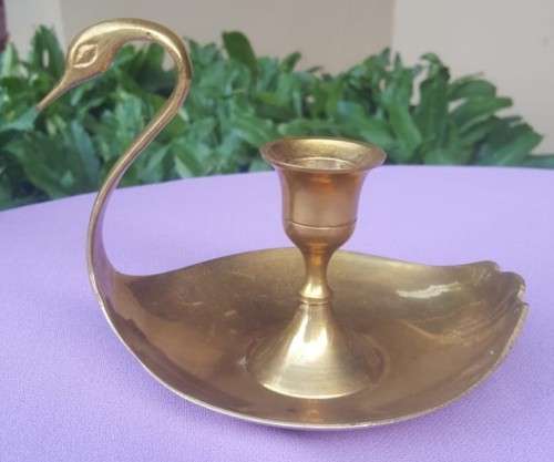 CUTE SMALL BRASS SWAN CANDLE HOLDER