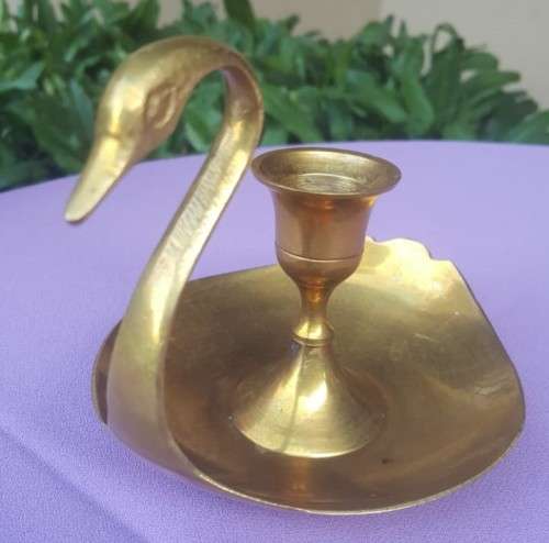 CUTE SMALL BRASS SWAN CANDLE HOLDER