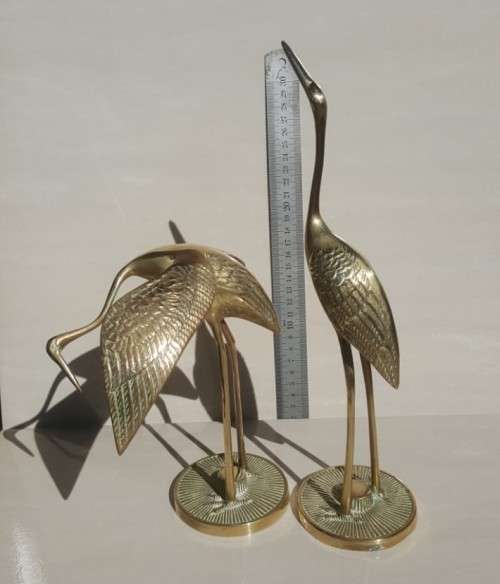 ENDEARING VINTAGE PAIR OF BRASS COURTING CRANES
