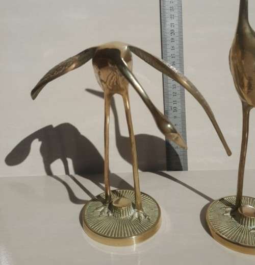 ENDEARING VINTAGE PAIR OF BRASS COURTING CRANES