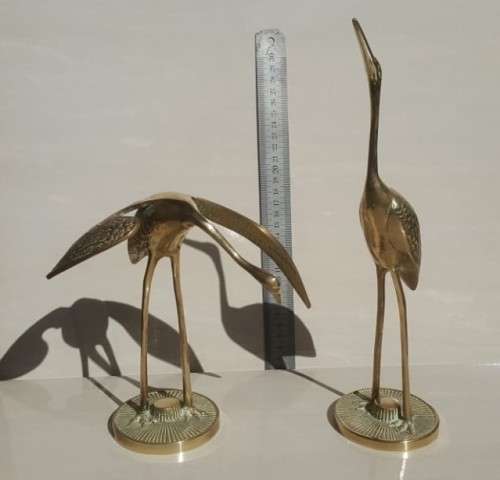 ENDEARING VINTAGE PAIR OF BRASS COURTING CRANES