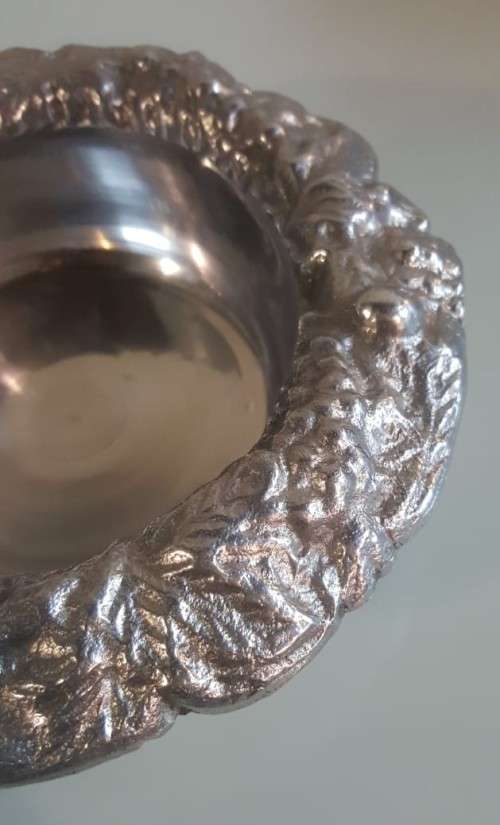 LEAD ASHTRAY WITH FRUIT DECORATED RIM FROM INDIA