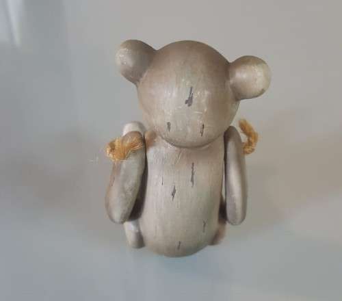 VERY CUTE SMALL WOODEN TEDDY BEAR WITH MOVABLE ARMS AND A BIG HEART