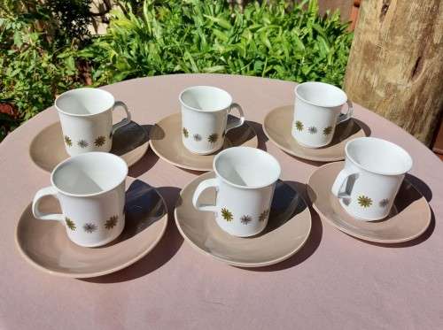 LARGE VINTAGE RETRO JandG MEAKIN ENGLAND COFFEE/TEA SET WITH GALAXY STAR DECORATION