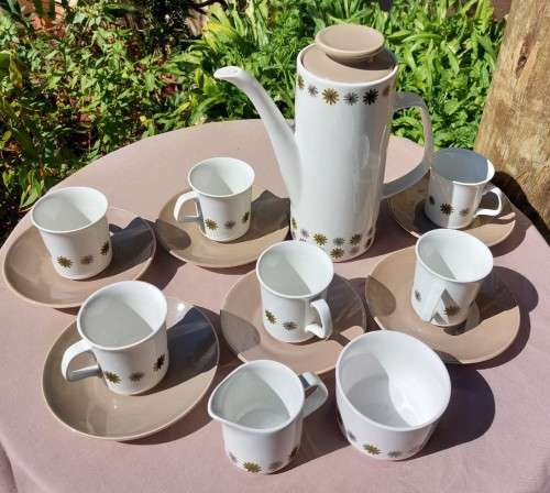 LARGE VINTAGE RETRO JandG MEAKIN ENGLAND COFFEE/TEA SET WITH GALAXY STAR DECORATION