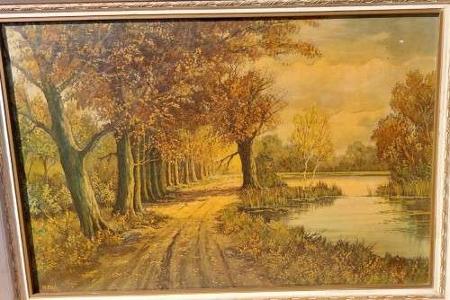 A LARGE WELL PRESERVED PRINT OF MAURICE PAUL (1889-1965) TITLED DOWN THE LANE  SIGNED IN PLATE