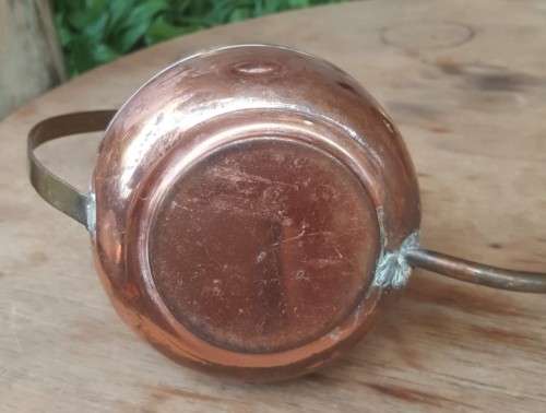 UNUSUAL COPPER PITCHER WITH LONG THIN CURVED BRASS SNOUT