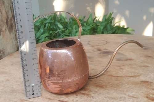 UNUSUAL COPPER PITCHER WITH LONG THIN CURVED BRASS SNOUT