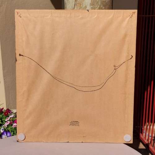 STUNNING FRAMED THAI SILK PAINTING OR TAPESTRY OF 2 CRANES - HANDWOVEN 42x47CM