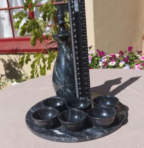 GORGEOUS SOLID SWIRL MARBLE DECANTER OR SAKE SET WITH 6 CUPS