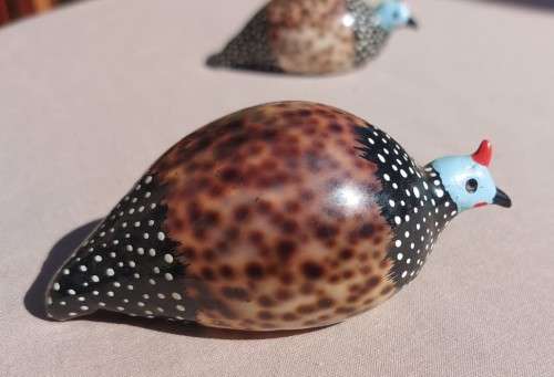 THE CUTEST COWRIE SHELL GUINEAFOWL PAINTED WITH CERAMIC HEADS