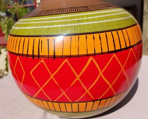 A LARGE COLOURFULL ETHNIC TRIBAL BELLY CERAMIC BASE