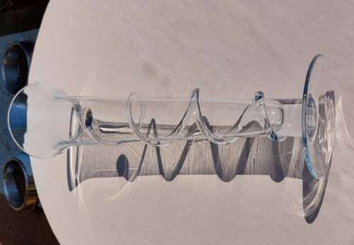 LARGE 48CM HIGH HANDMADE ART GLASS VASE WITH OUTSIDE GLASS STRIP TWIRL AROUND