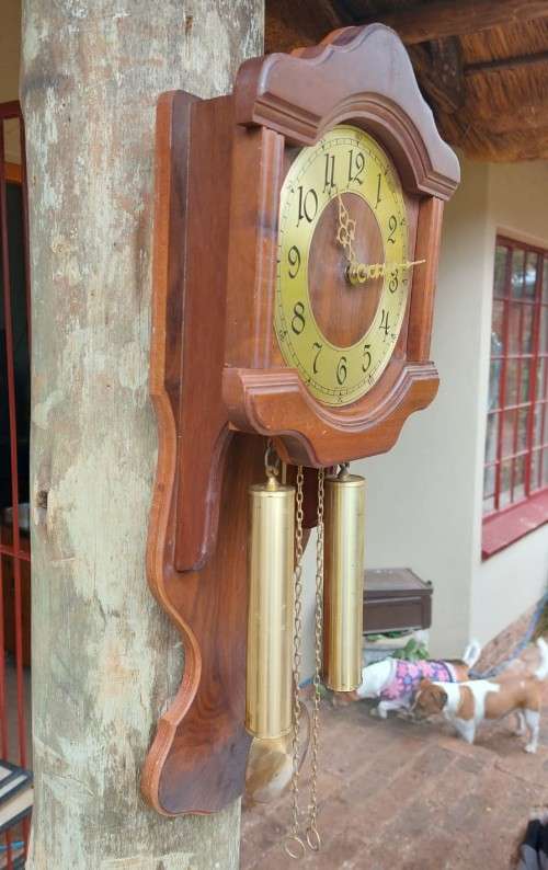 HERMLE GERMANY WOODEN QUARTZ 1217 WALL CLOCK - BODY AND PARTS COMPLETE BUT REGRETTABLY NOT WORKING