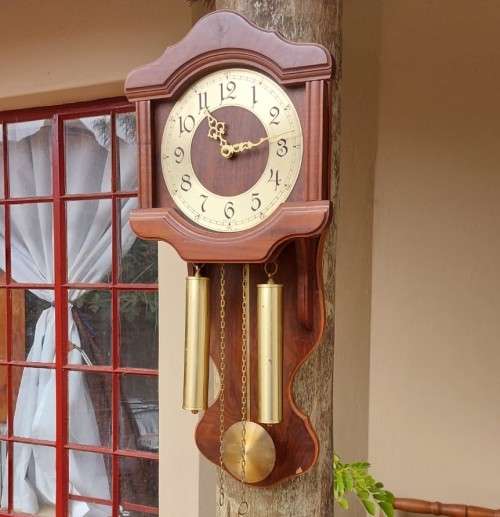 HERMLE GERMANY WOODEN QUARTZ 1217 WALL CLOCK - BODY AND PARTS COMPLETE BUT REGRETTABLY NOT WORKING