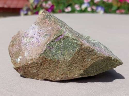 PURPLE ROCK SAMPLE OF RARE SUGILITE OR VERY RARE PURPURITE IN MANGANESE GREEN GRAY SLATE ORE