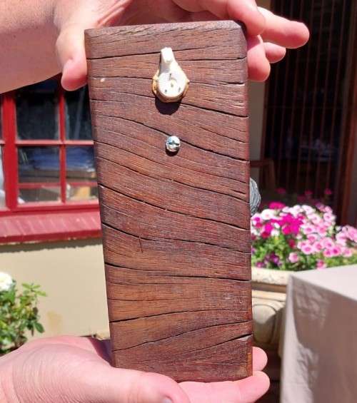 WARTHOG HENKMAM CLAY SCULPTURE WITH BRONZE COATING ON WOODEN WALL MOUNT