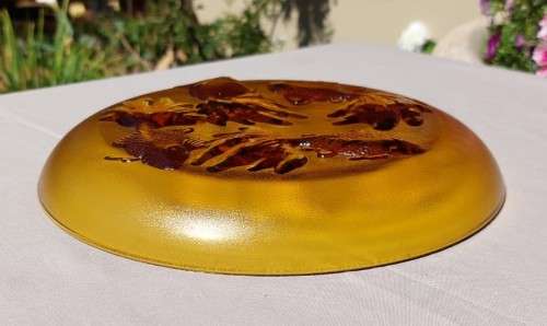 VINTAGE AMBER GOLD FISH EMBOSSED BOWL