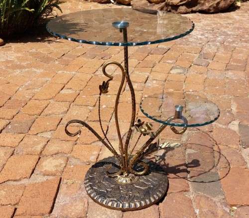 HIGH CLASS DINING CAST IRON AND TEMPERED GLASS CAKE STAND