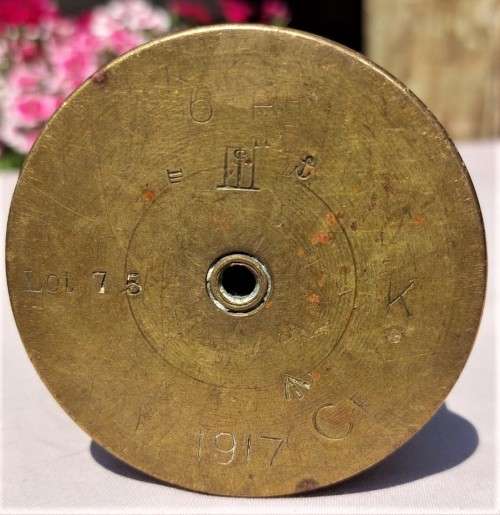 SUPER RARE 1917 HOTCHKISS WORLD WAR ONE 6 POUNDER GUN CASING