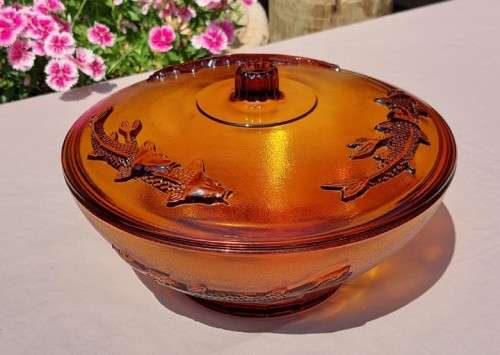 STRIKING AMBER KOI FISH BOWL MADE IN INDONESIA