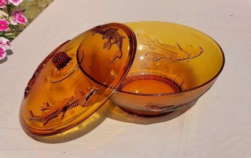 STRIKING AMBER KOI FISH BOWL MADE IN INDONESIA