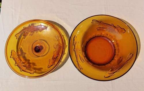 STRIKING AMBER KOI FISH BOWL MADE IN INDONESIA