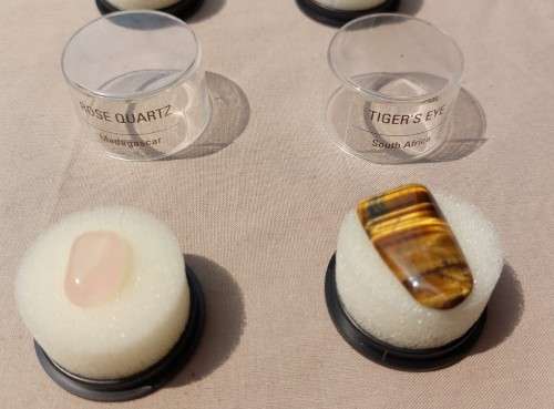 WONDERFUL COLLECTION OF 20 GEMSTONE (AND ALL PRECIOUS GEMSTONES) SPECIMENS IN PERSPEX BOXES