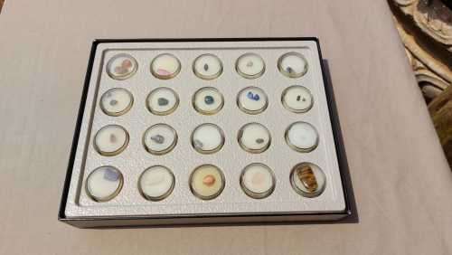 WONDERFUL COLLECTION OF 20 GEMSTONE (AND ALL PRECIOUS GEMSTONES) SPECIMENS IN PERSPEX BOXES