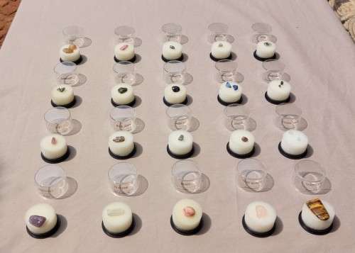 WONDERFUL COLLECTION OF 20 GEMSTONE (AND ALL PRECIOUS GEMSTONES) SPECIMENS IN PERSPEX BOXES