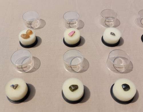 WONDERFUL COLLECTION OF 20 GEMSTONE (AND ALL PRECIOUS GEMSTONES) SPECIMENS IN PERSPEX BOXES