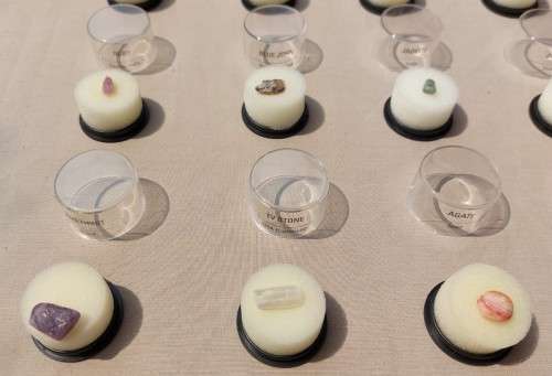 WONDERFUL COLLECTION OF 20 GEMSTONE (AND ALL PRECIOUS GEMSTONES) SPECIMENS IN PERSPEX BOXES