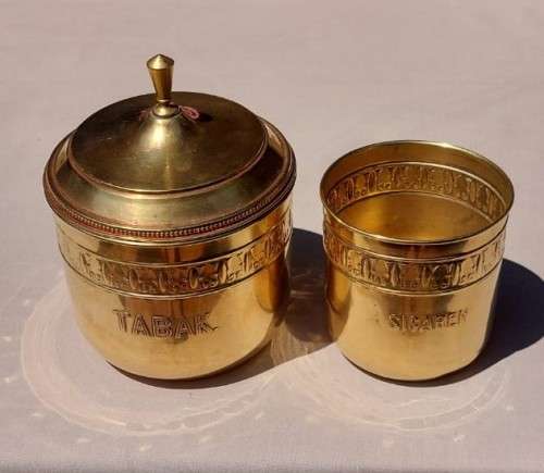 KMD ROYAL DAALDEROP DUTCH BRASS TABAK AND SIGAREN CONTAINERS c1900-1930