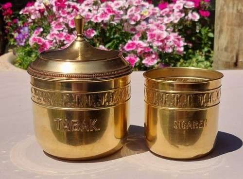 KMD ROYAL DAALDEROP DUTCH BRASS TABAK AND SIGAREN CONTAINERS c1900-1930