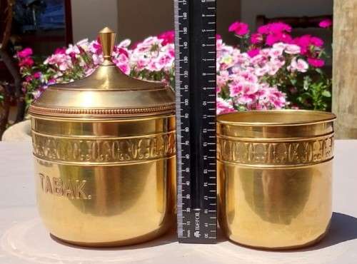 KMD ROYAL DAALDEROP DUTCH BRASS TABAK AND SIGAREN CONTAINERS c1900-1930