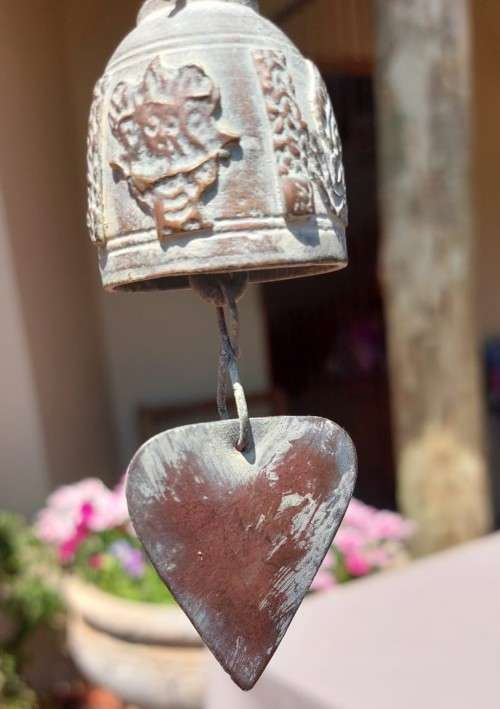 OLD BUDDHIST TEMPLE BELL BRASS/BRONZE GOOD LUCK BELL - WISH BELL - CHIME BELL  HEART BELL