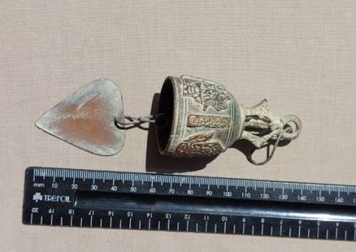 OLD BUDDHIST TEMPLE BELL BRASS/BRONZE GOOD LUCK BELL - WISH BELL - CHIME BELL  HEART BELL