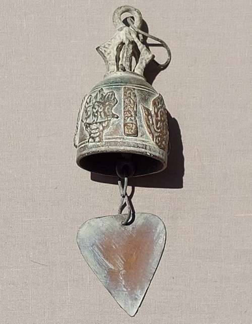 OLD BUDDHIST TEMPLE BELL BRASS/BRONZE GOOD LUCK BELL - WISH BELL - CHIME BELL  HEART BELL