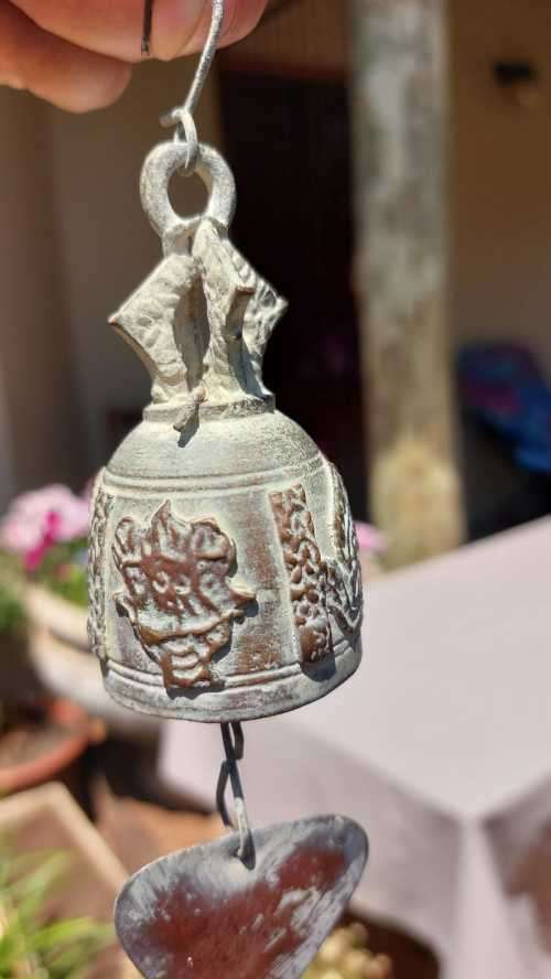 OLD BUDDHIST TEMPLE BELL BRASS/BRONZE GOOD LUCK BELL - WISH BELL - CHIME BELL  HEART BELL