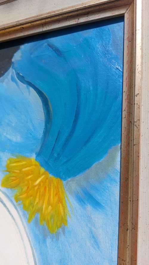 ORIGINAL CIRCUS WHITEFACE CLOWN VANESSA KARSHAGEN OIL PAINTING IN A NICE WOODEN FRAME