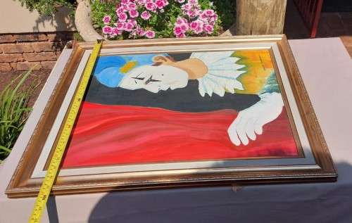 ORIGINAL CIRCUS WHITEFACE CLOWN VANESSA KARSHAGEN OIL PAINTING IN A NICE WOODEN FRAME