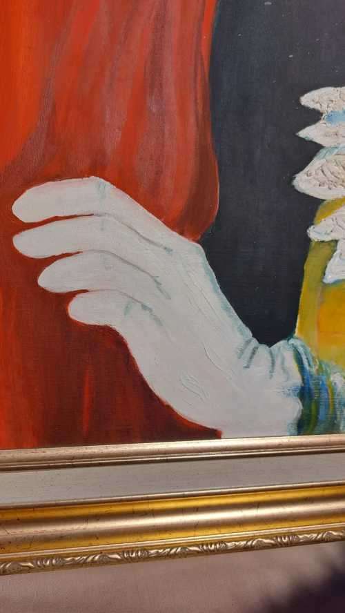 ORIGINAL CIRCUS WHITEFACE CLOWN VANESSA KARSHAGEN OIL PAINTING IN A NICE WOODEN FRAME