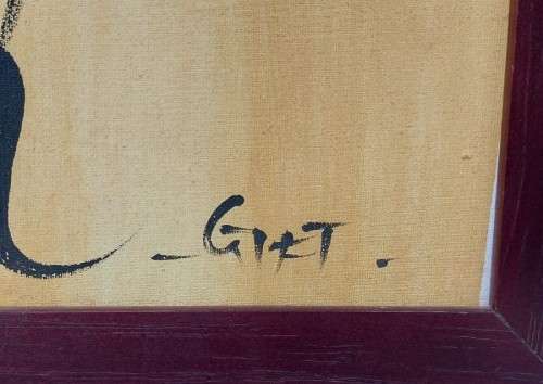 AWESOME ORIGINAL LARGE (105CM HIGH) AFRICAN LINE ART ACRYLLIC ON CANVAS PAINTING FRAMED