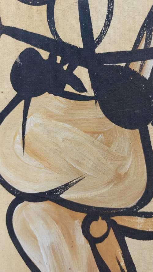 AWESOME ORIGINAL LARGE (105CM HIGH) AFRICAN LINE ART ACRYLLIC ON CANVAS PAINTING FRAMED