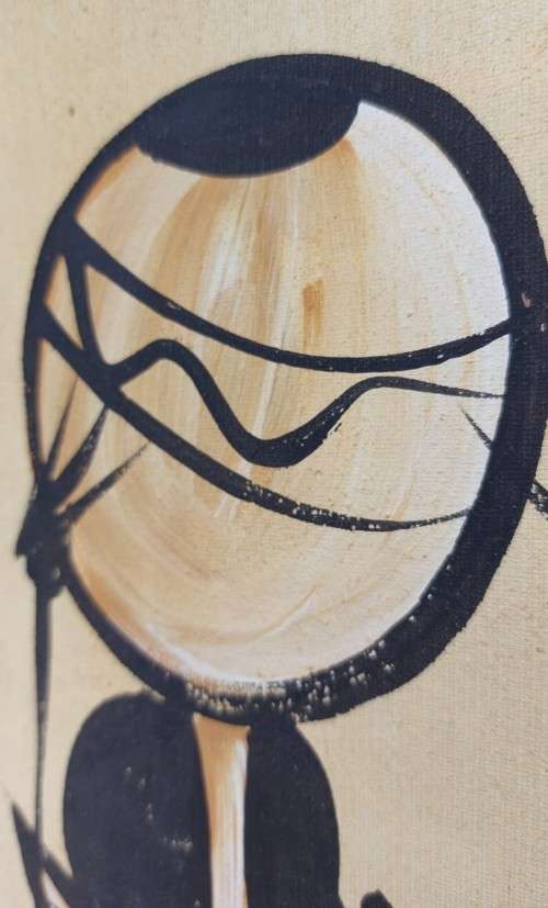 AWESOME ORIGINAL LARGE (105CM HIGH) AFRICAN LINE ART ACRYLLIC ON CANVAS PAINTING FRAMED